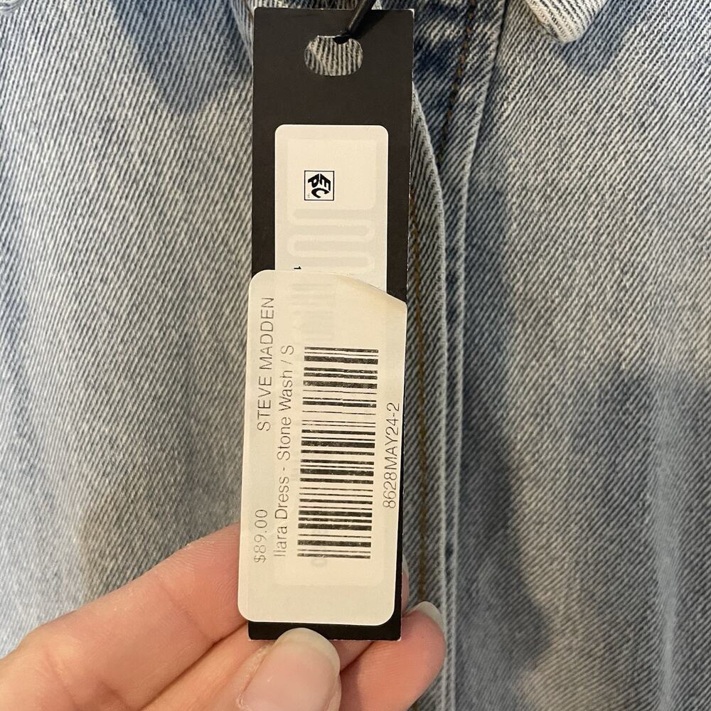 Steve Madden Llara Denim Shirt Dress Women's Small Snap‎ Front Stone Wash NEW - Picture 5 of 11